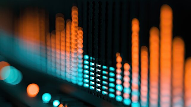 Abstract, blurred equalizer bars in teal and orange glow