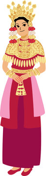 Palembang Aesan Gede Royal Wedding Costume - South Sumatra Golden Crown Illustration
