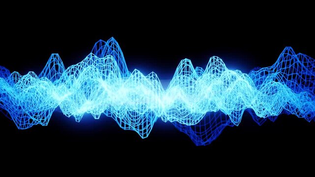 Looped animation of a blue digital waveform flowing on a black background