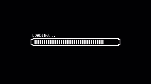 4k Retro arcade loading bar processing data video animation on dark screen