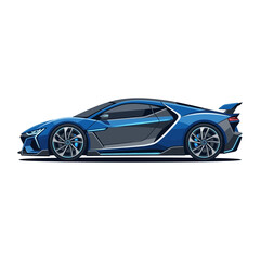 Fototapeta premium Sleek blue futuristic sports car with aerodynamic design and spoiler on white background