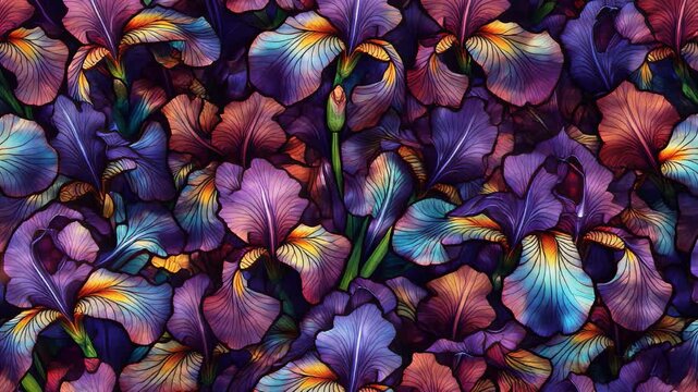 Vibrant colorful leaves with iridescent hues in close-up macro shot, showcasing nature's beauty in a dynamic seamless loop, symbolizing growth, renewal, and the essence of botanical artistry