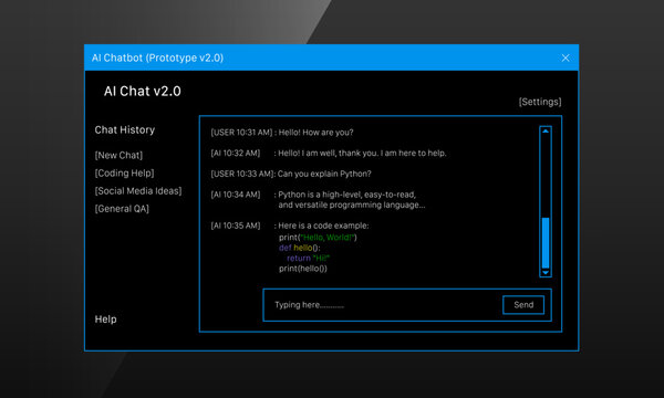 AI chatbot desktop application prototype user interface design template