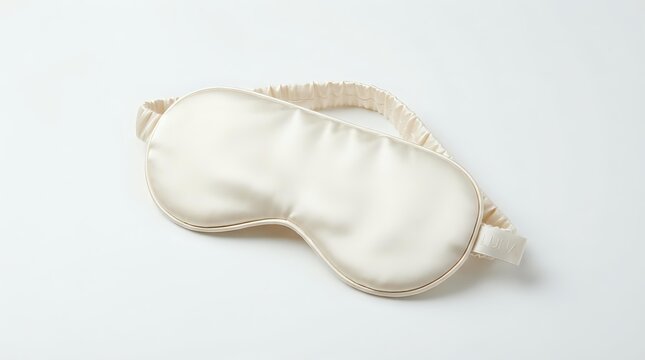 Cream silk sleep mask with elastic strap on white background