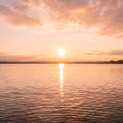 Obraz premium Beautiful Sunset Over Calm Lake with Golden Sky Reflection