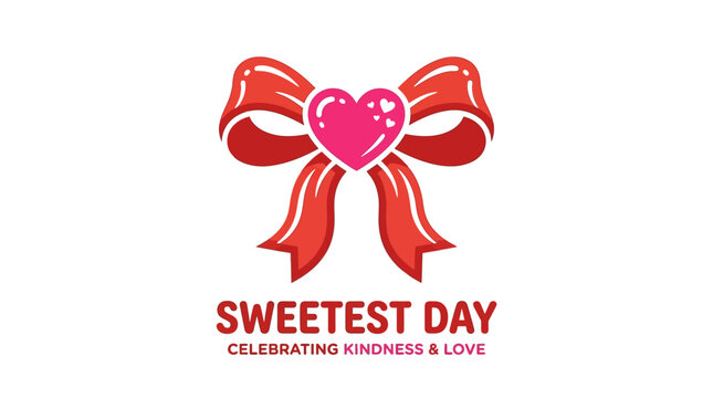 Sweetest Day celebration logo with red ribbon bow and pink heart.