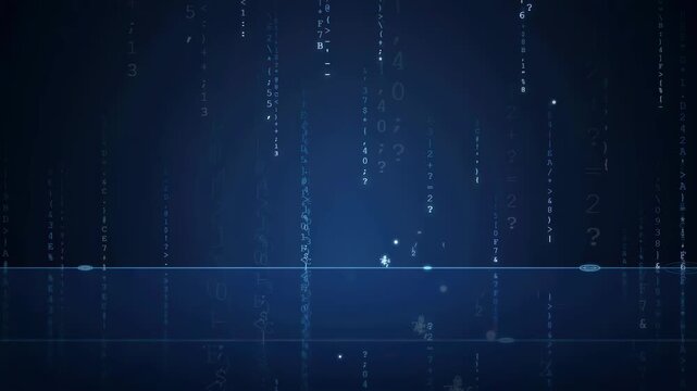 Abstract Digital Data Stream with Falling Binary Numbers and Glowing Blue Technology Background
