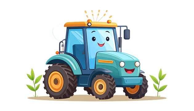 Blue cartoon dump truck with smiling face hauling dirt.