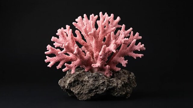 Pink Coral Reef Specimen Displayed on Dark Background Video