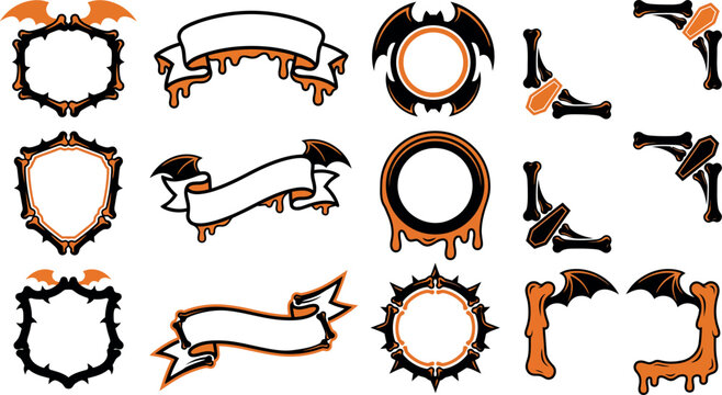 Halloween Frames, Banners, and Badges Vector Set with Spooky Elements