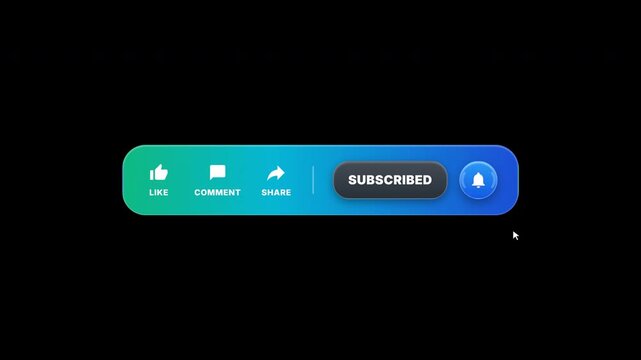 Social media subscribe button with gradient bar, animated call to action, like comment share and notify icons