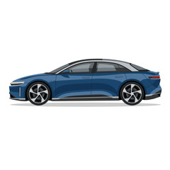 Naklejka premium Blue Electric Sedan Car Side View Isolated Transparent Background Vector