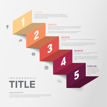 This clean business infographic template features five numbered steps. Use this professional infographic template to visualize your options and steps clearly.