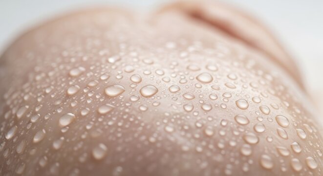 Macro view of tiny water droplets scattered across a textured surface, showcasing delicate hydration.