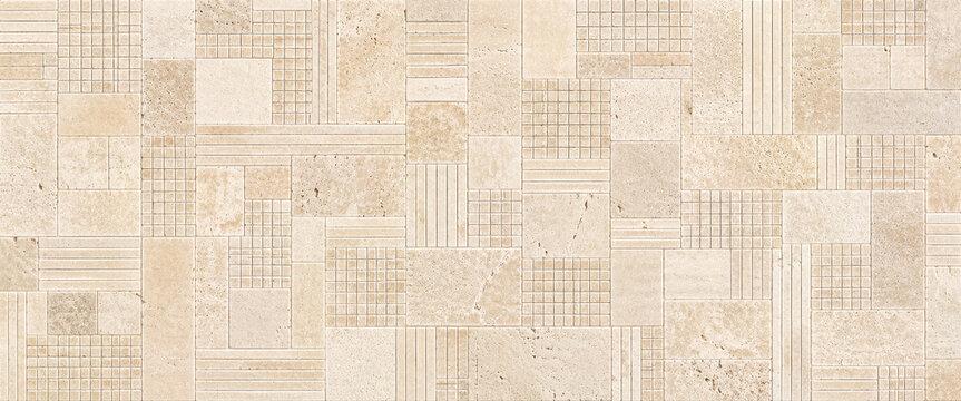 Beige stone mosaic texture geometric neutral tile surface