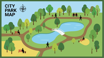 Obraz premium City Park Map Vector Illustration with Winding Paths and Ponds