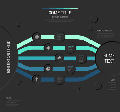 This infographic template features colorful lines on a dark background. The infographic template uses icons and text placeholders to help organize your complex business data clearly.