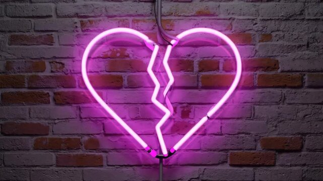 Glowing Neon Broken Heart Symbolizing Heartbreak Relationship Breakup Sadness and Emotional Loss