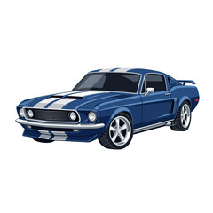 Fototapeta premium Classic Blue Mustang Car, Vintage Sports Vehicle, Isolated Transparent Background