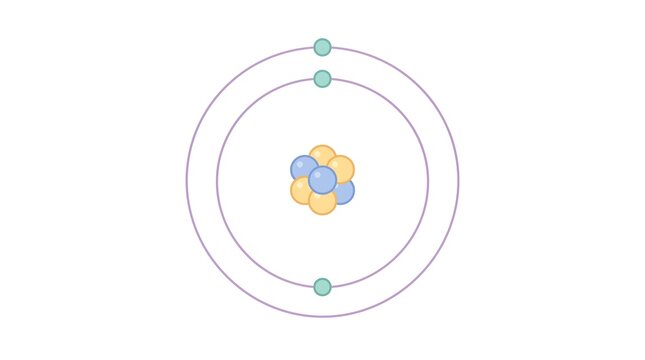 Educational flat vector illustration of an atom structure showing the nucleus and orbiting electrons