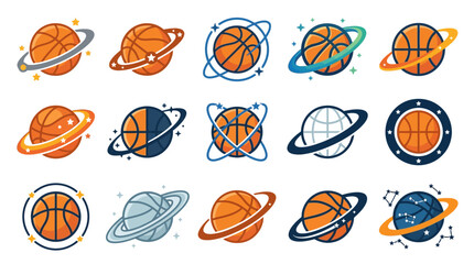 Colorful Basketball and Planet Illustrations Set. © sri mukti