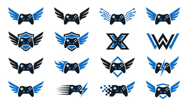 Collection of gaming controller logos and symbols.