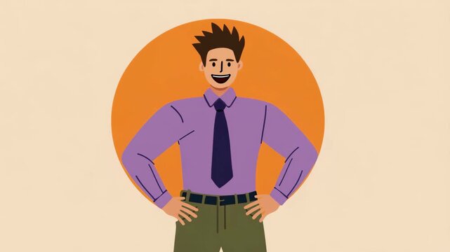 Confident Cartoon Businessman Standing in Professional Pose Representing Leadership, Success and Career Achievement