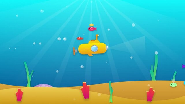 Cartoon Yellow Submarine Underwater Deep Sea Adventure Animation
