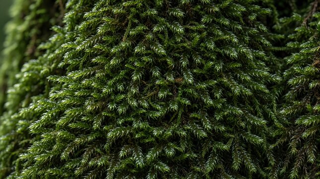 Lush Green Moss Macro Texture with Dense Layered Foliage
