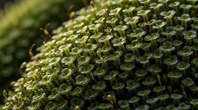 Detailed Closeup of Tiny Green Moss Leaves and Texture