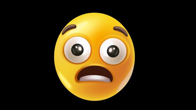 Animated 3D shocked face with wide eyes and surprised expression, seamless loop with alpha channel for reactions, emotions and communication projects