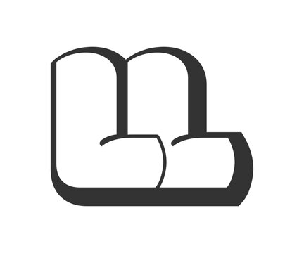LL logo, bubble comic lettering, rounded in graffiti style black and white silhouette. Trendy preschool L and L letter text for festival party, personal initials, children funky print and web.