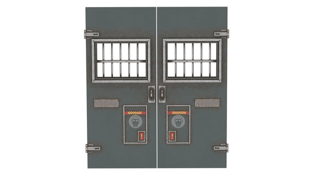 3d rendering door metal mb with bars and locks