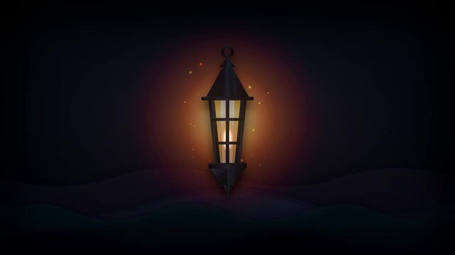 Glowing Vintage Hanging Lantern in Dark Night