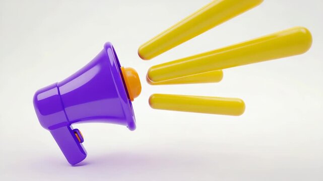 Purple Megaphone Broadcasting Yellow Sound Waves for Advertising, Marketing and Communication Concept
