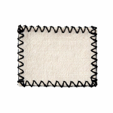 Blank Rectangular Linen Fabric Tag with Black Zigzag Stitching