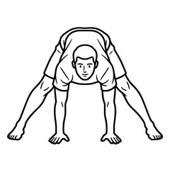 Fototapeta premium Man performing wide legged forward bend yoga pose line art