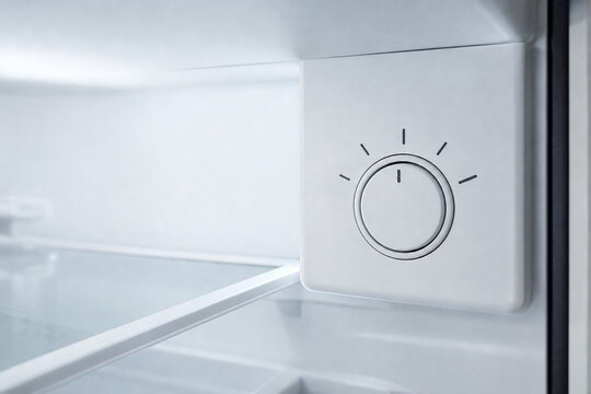 Refrigerator temperature control dial in premium close-up illustrating cooling settings, food storage and appliance efficiency