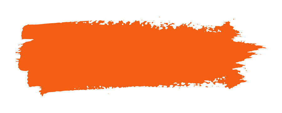 Vibrant orange paint brush stroke with a textured edge, isolated on a clean white background, perfect for design accents.