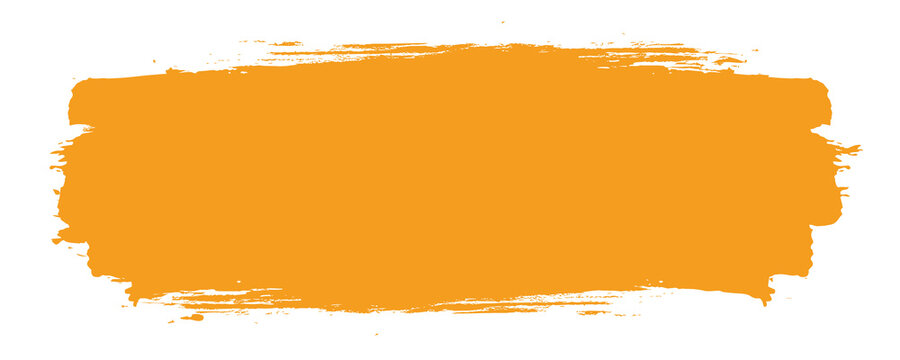 Bright orange paint brush stroke design element, textured texture banner backdrop isolated on white background.