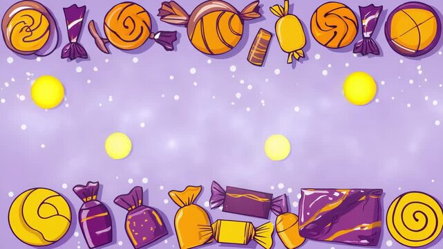 Colorful Assortment of Wrapped Candies Framing an Empty Center for Sweet Food and Celebration Design