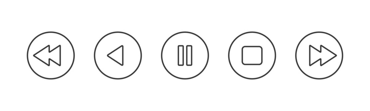 Media Control Icon Set Vector, Playback Button Symbols, Audio Video Navigation Illustration