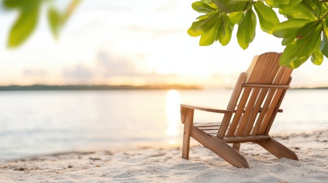 Relaxing Beach Chair Facing Ocean Waters During Golden Hour