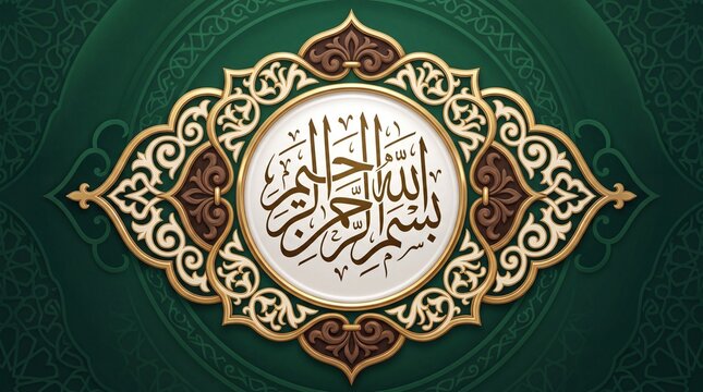 Bismillah Arabic Calligraphy Medallion Frame - bismillah hirrahman nirrahim