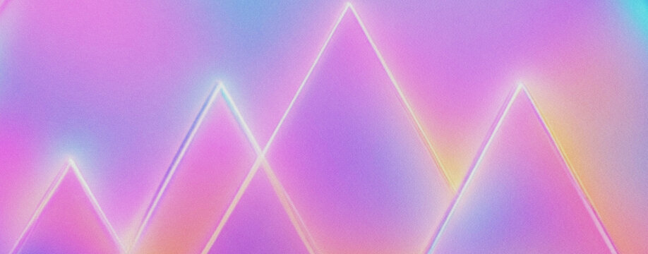 Abstract grainy gradient background with bright neon geometric triangle lines