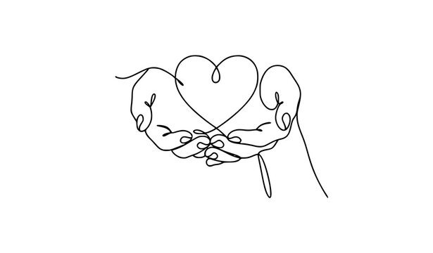 Hands Holding Heart One Line Continuous Hand Drawn Love Symbol Vector Art