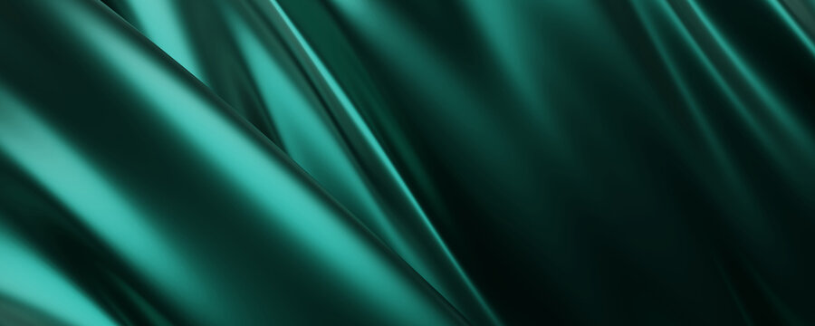 Luxury emerald green silk fabric background with copy space design for christmas banner 3D render