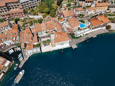 Aerial view of charming towns around Lake Garda, Italy