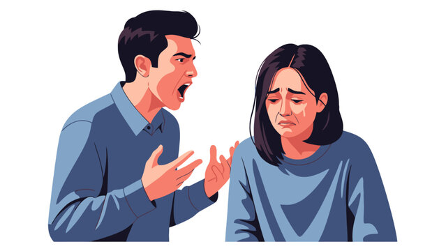 Man yelling at crying woman, relationship conflict, domestic dispute illustration