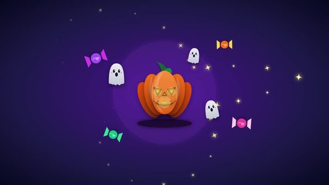 Cute Halloween Animation with Jack O Lantern and Floating Ghosts